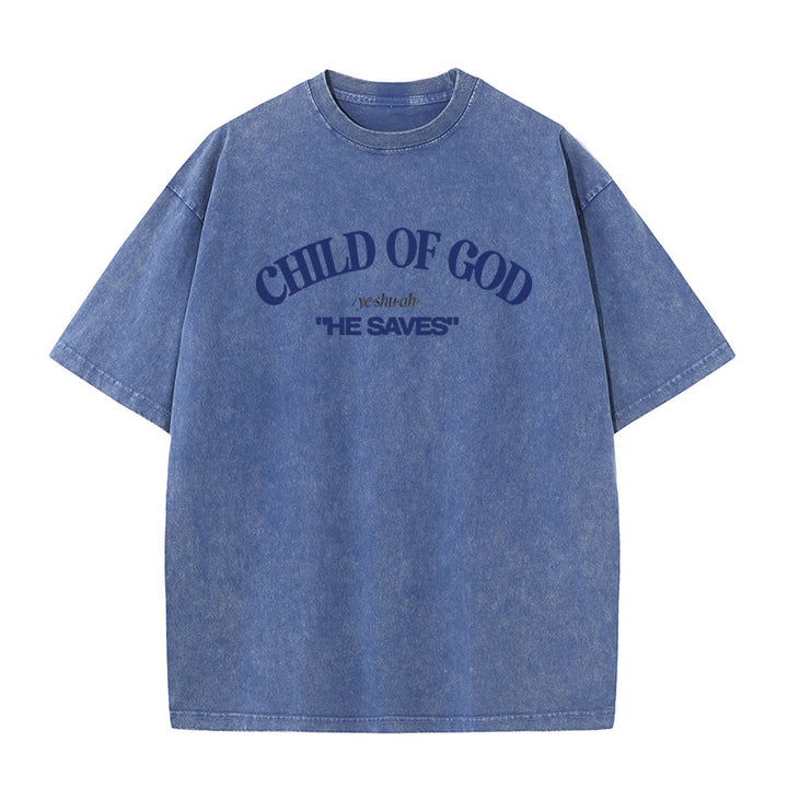 Christianartworkshop Klassischer Stil Er rettet Kind Gottes Unisex gewaschenes T-Shirt - Blau - 5XL - image 7