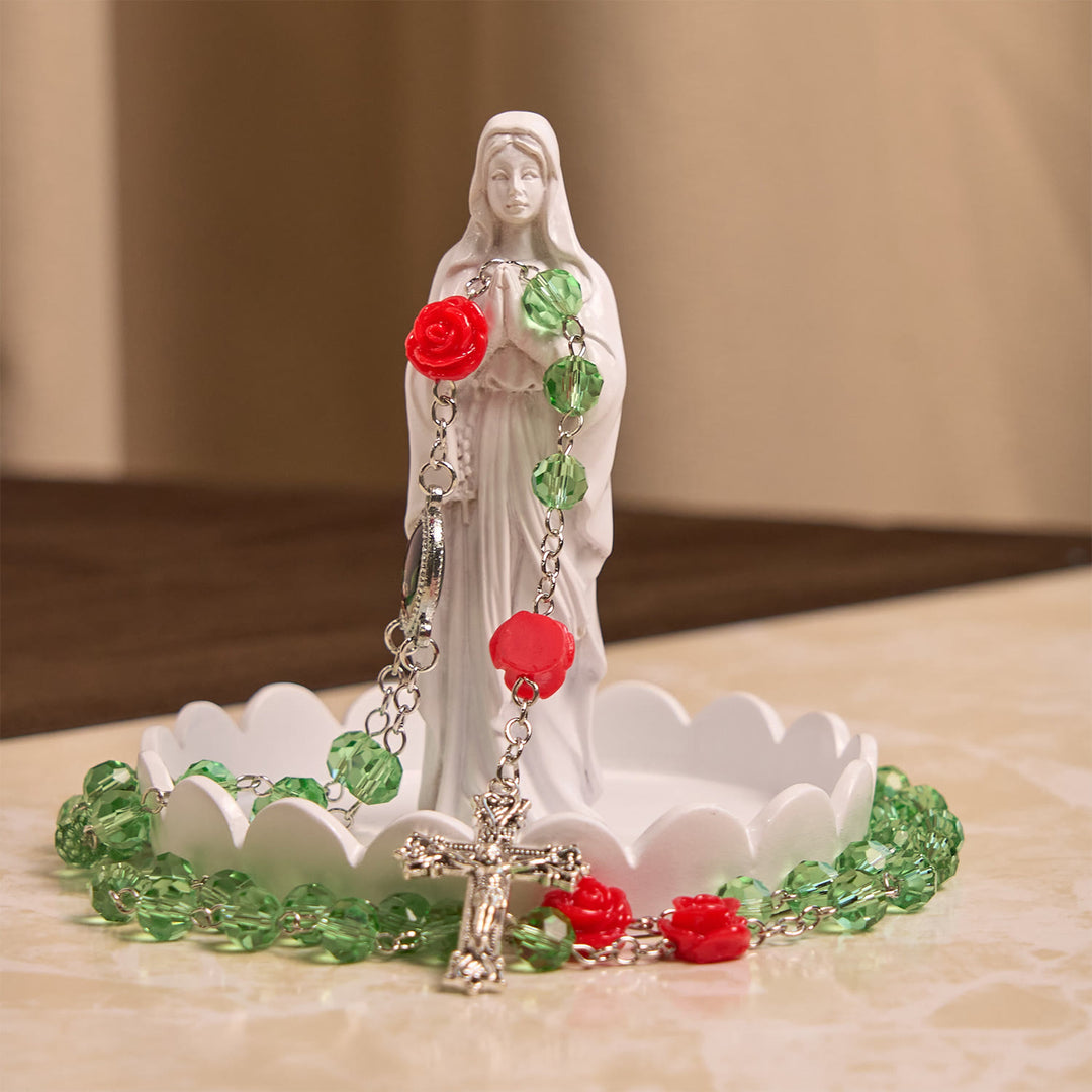Christianartworkshop Handgefertigte Blumenkristallperlen und Kruzifix mit Rosenkranz-Medaille der Jungfrau Maria: Blüte der Gnade und Eleganz - image 5
