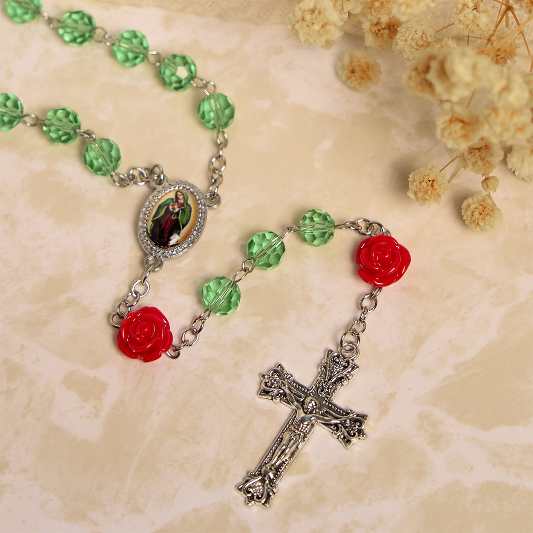 Christianartworkshop Handgefertigte Blumenkristallperlen und Kruzifix mit Rosenkranz-Medaille der Jungfrau Maria: Blüte der Gnade und Eleganz - image 5