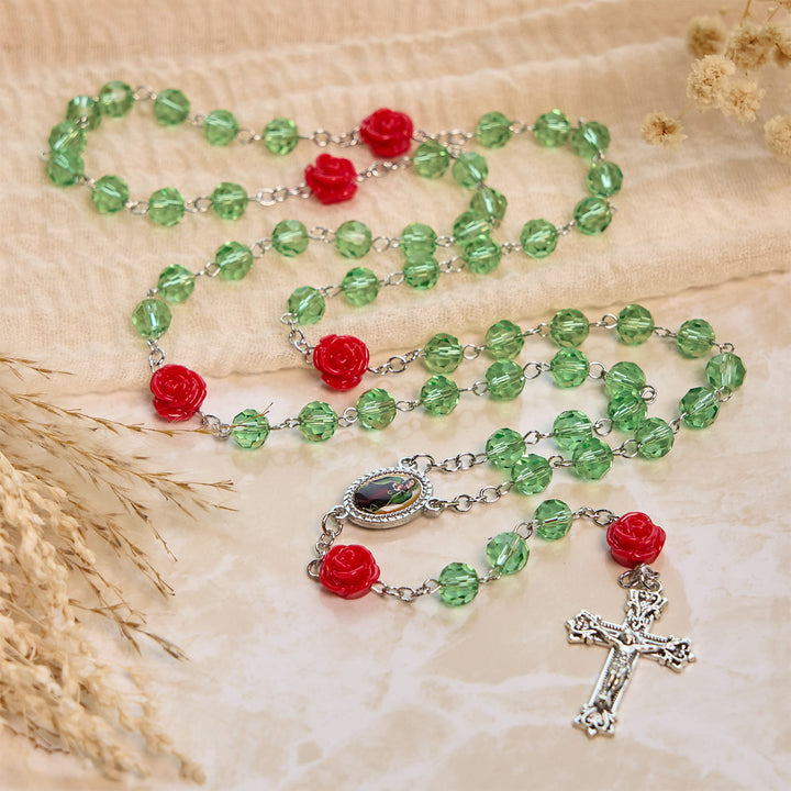 Christianartworkshop Handgefertigte Blumenkristallperlen und Kruzifix mit Rosenkranz-Medaille der Jungfrau Maria: Blüte der Gnade und Eleganz - image 1