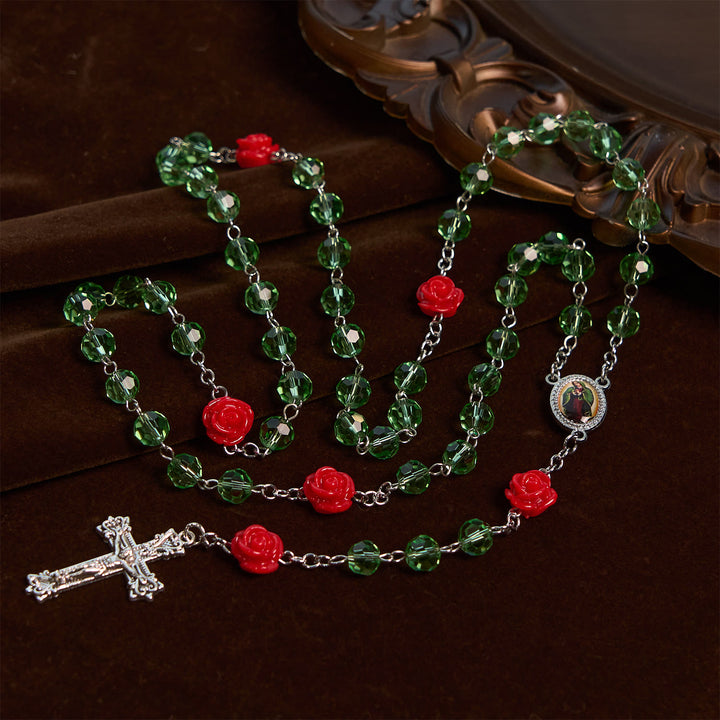 Christianartworkshop Handgefertigte Blumenkristallperlen und Kruzifix mit Rosenkranz-Medaille der Jungfrau Maria: Blüte der Gnade und Eleganz - image 3