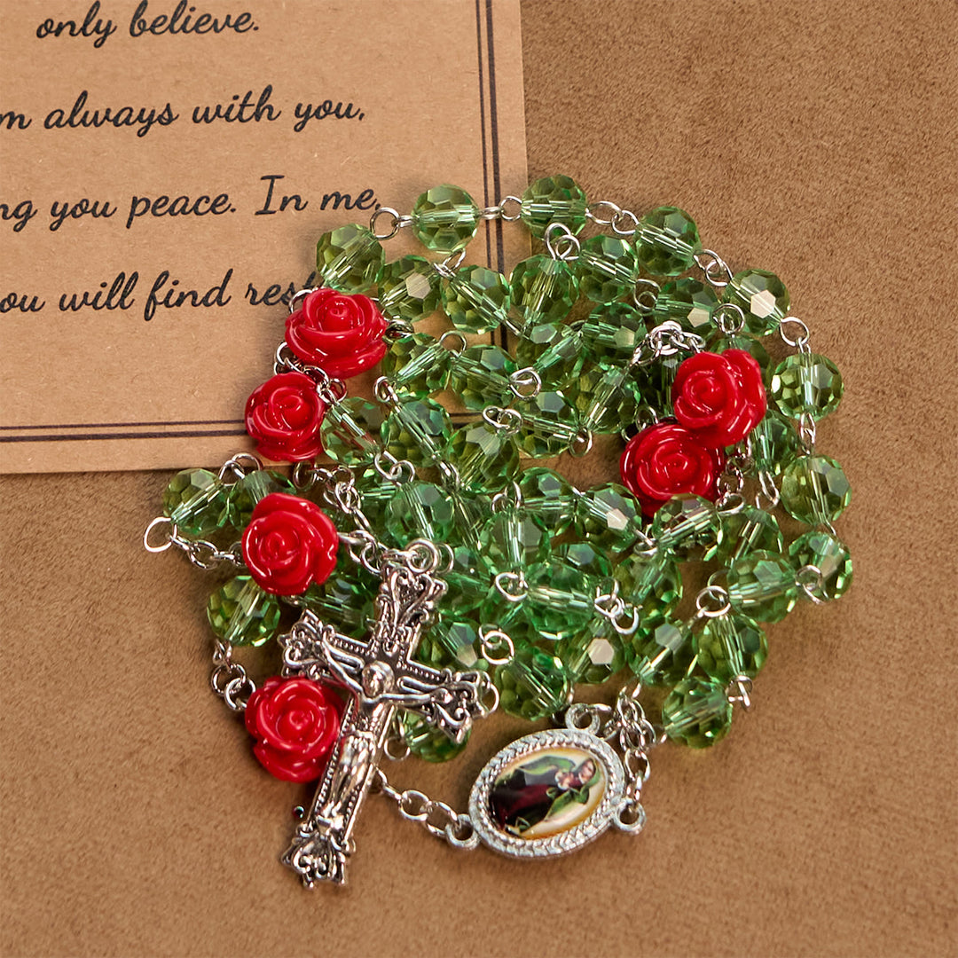 Christianartworkshop Handgefertigte Blumenkristallperlen und Kruzifix mit Rosenkranz-Medaille der Jungfrau Maria: Blüte der Gnade und Eleganz - image 8