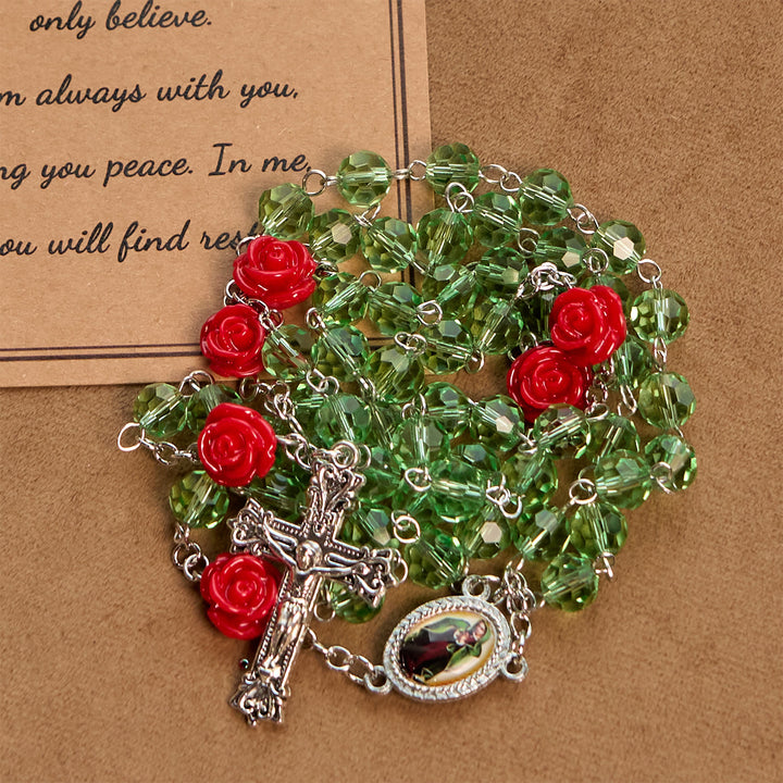 Christianartworkshop Handgefertigte Blumenkristallperlen und Kruzifix mit Rosenkranz-Medaille der Jungfrau Maria: Blüte der Gnade und Eleganz - image 8