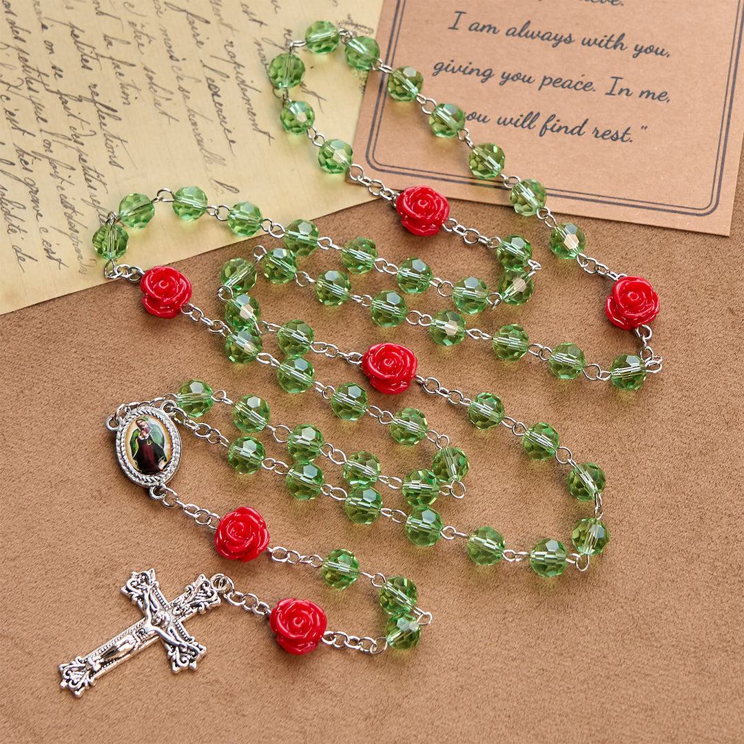Christianartworkshop Handgefertigte Blumenkristallperlen und Kruzifix mit Rosenkranz-Medaille der Jungfrau Maria: Blüte der Gnade und Eleganz - image 2