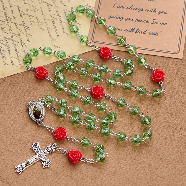 Christianartworkshop Handgefertigte Blumenkristallperlen und Kruzifix mit Rosenkranz-Medaille der Jungfrau Maria: Blüte der Gnade und Eleganz - image 2