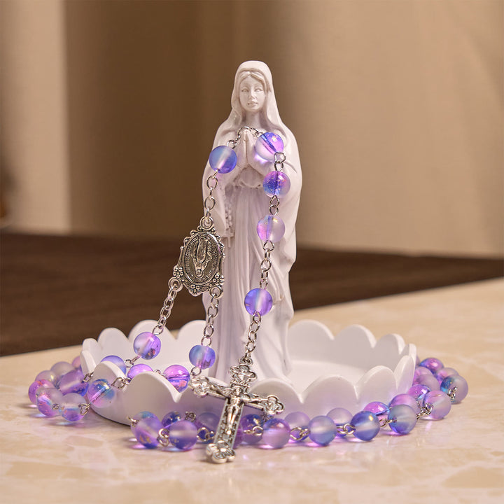 Christianartworkshop Rosenkranz aus mattierten blauen und violetten Glasperlen, verziert mit einer Wundertätigen Medaille: Hingabe in strukturierter Form - image 3