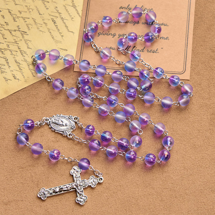 Christianartworkshop Rosenkranz aus mattierten blauen und violetten Glasperlen, verziert mit einer Wundertätigen Medaille: Hingabe in strukturierter Form - image 6