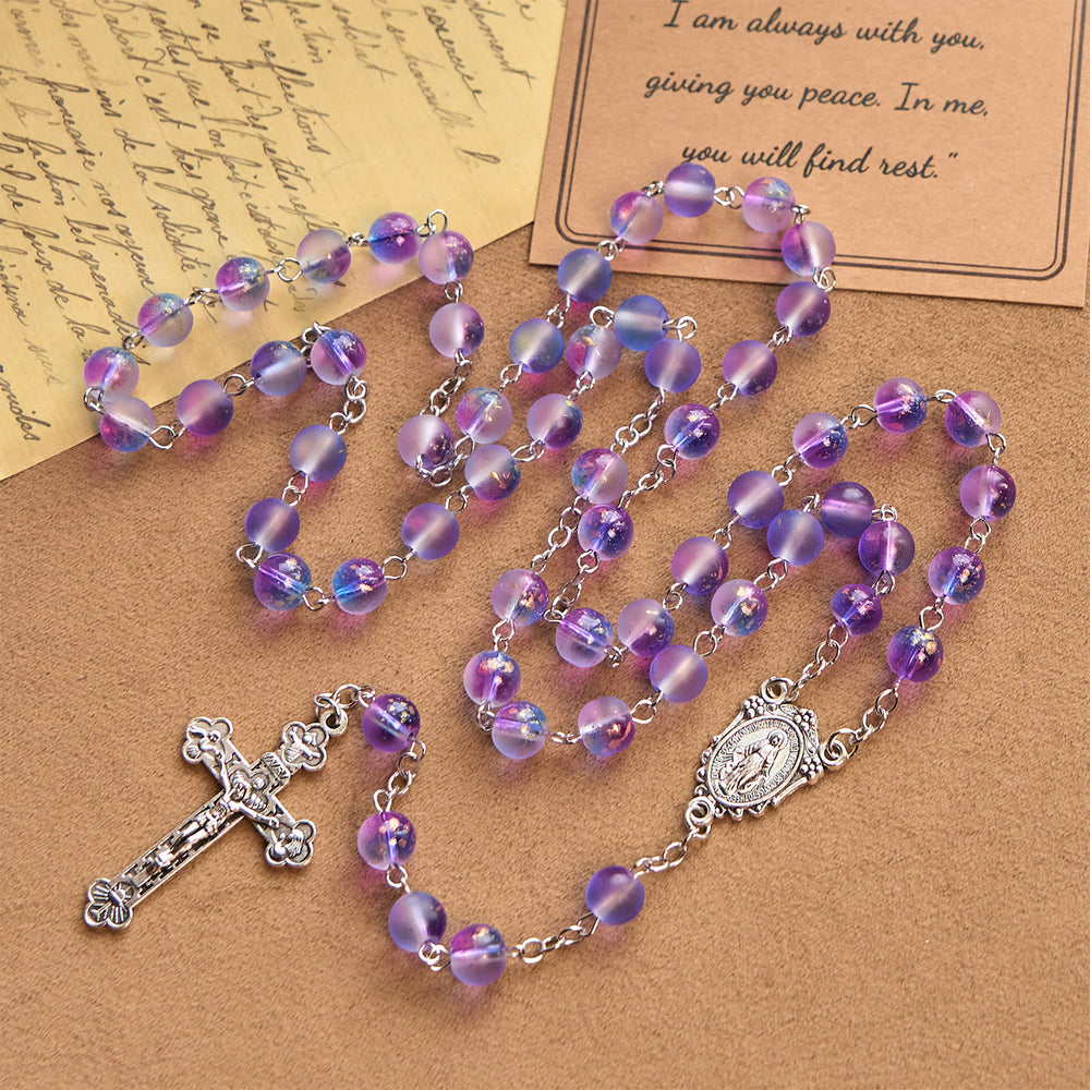 Christianartworkshop Rosenkranz aus mattierten blauen und violetten Glasperlen, verziert mit einer Wundertätigen Medaille: Hingabe in strukturierter Form - image 2