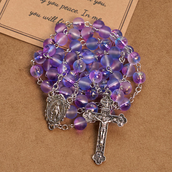 Christianartworkshop Rosenkranz aus mattierten blauen und violetten Glasperlen, verziert mit einer Wundertätigen Medaille: Hingabe in strukturierter Form - image 7