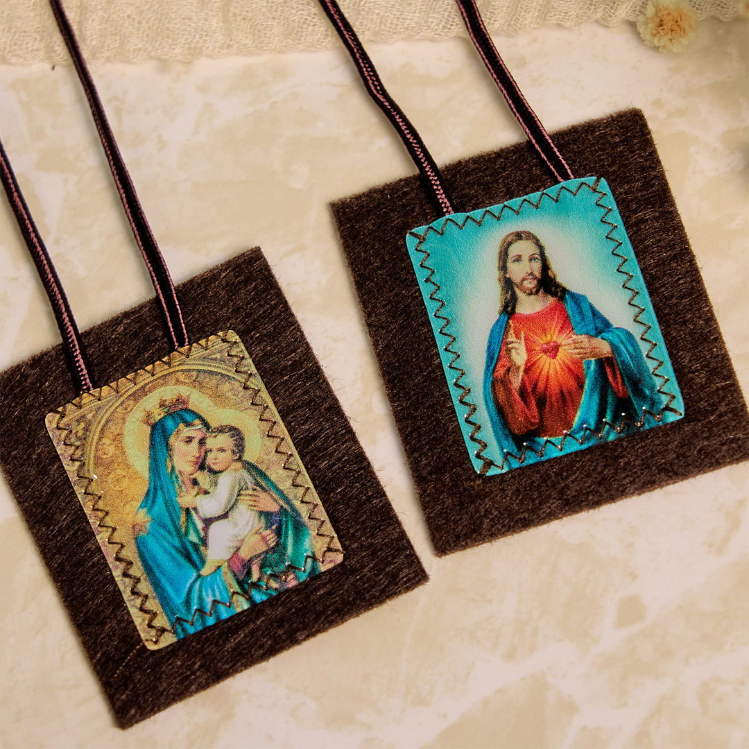 Christianartworkshop Gesegnetes Skapulier aus brauner Wolle Unserer Lieben Frau vom Berg Karmel und des Heiligen Herzens: Einzigartige spirituelle Verbindung - image 4