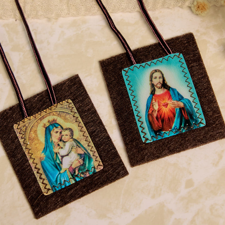 Christianartworkshop Gesegnetes Skapulier aus brauner Wolle Unserer Lieben Frau vom Berg Karmel und des Heiligen Herzens: Einzigartige spirituelle Verbindung - image 4