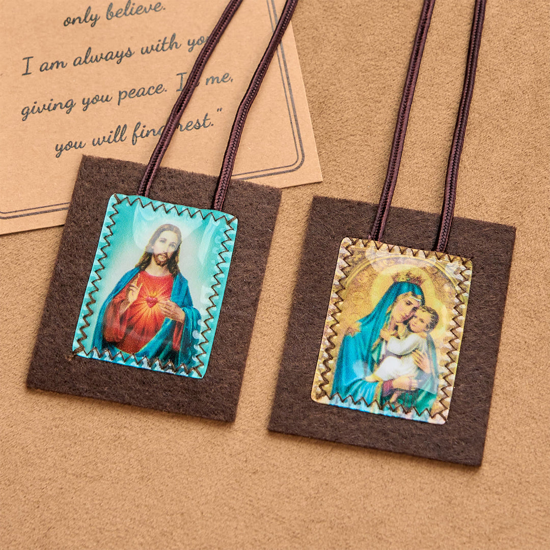 Christianartworkshop Gesegnetes braunes Wollskapulier Unserer Lieben Frau vom Berge Karmel und vom Heiligen Herzen: Einzigartige spirituelle Verbindung - image 2