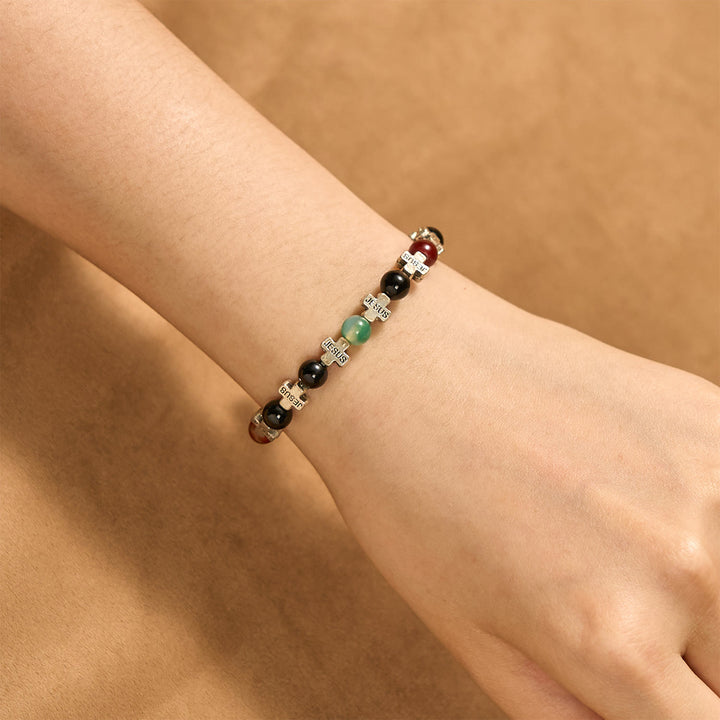 Christianartworkshop Armband aus natürlichem, mehrfarbigem Achat mit zweifarbigem Jesuskreuz: Mutiges Glaubensbekenntnis - image 6