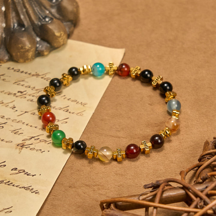 Christianartworkshop Armband aus natürlichem, mehrfarbigem Achat mit zweifarbigem Jesuskreuz: Mutiges Glaubensbekenntnis - Golden - image 8