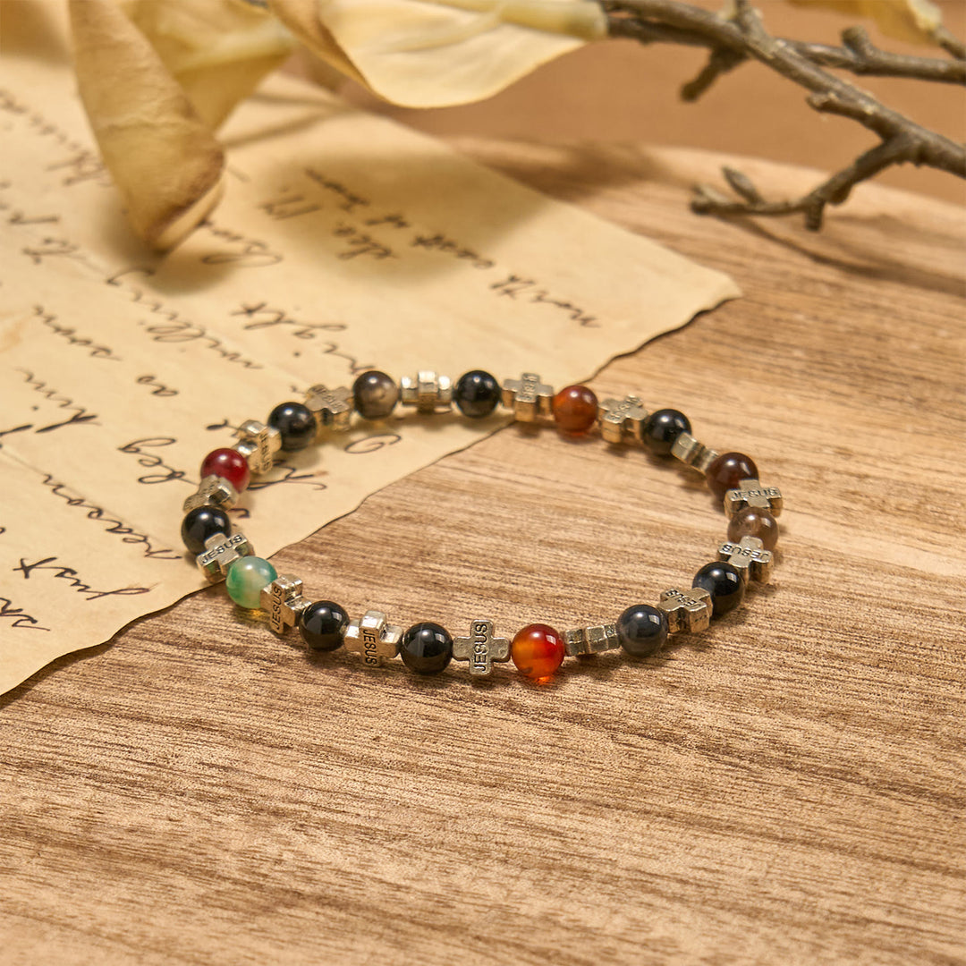 Christianartworkshop Armband aus natürlichem, mehrfarbigem Achat mit zweifarbigem Jesuskreuz: Mutiges Glaubensbekenntnis - image 4