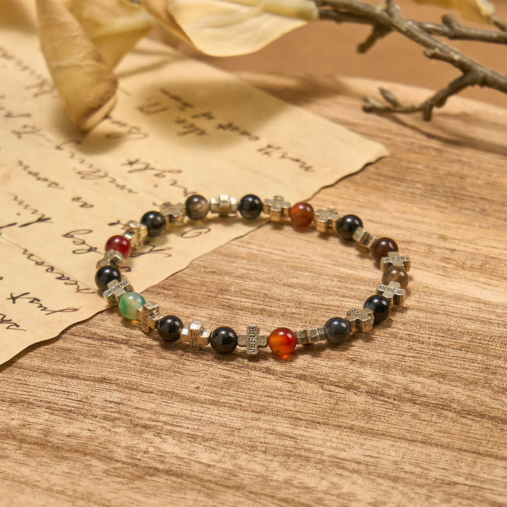 Christianartworkshop Armband aus natürlichem, mehrfarbigem Achat mit zweifarbigem Jesuskreuz: Mutiges Glaubensbekenntnis - image 4