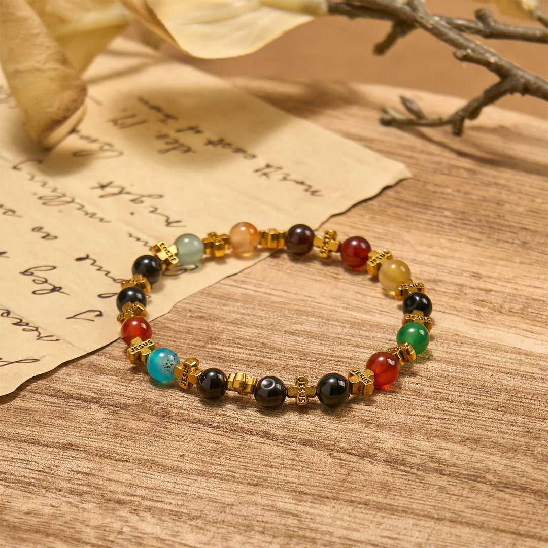 Christianartworkshop Armband aus natürlichem, mehrfarbigem Achat mit zweifarbigem Jesuskreuz: Mutiges Glaubensbekenntnis - image 11