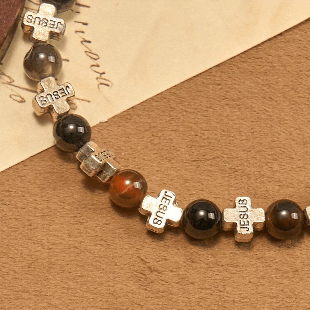 Christianartworkshop Armband aus natürlichem, mehrfarbigem Achat mit zweifarbigem Jesuskreuz: Mutiges Glaubensbekenntnis - image 5