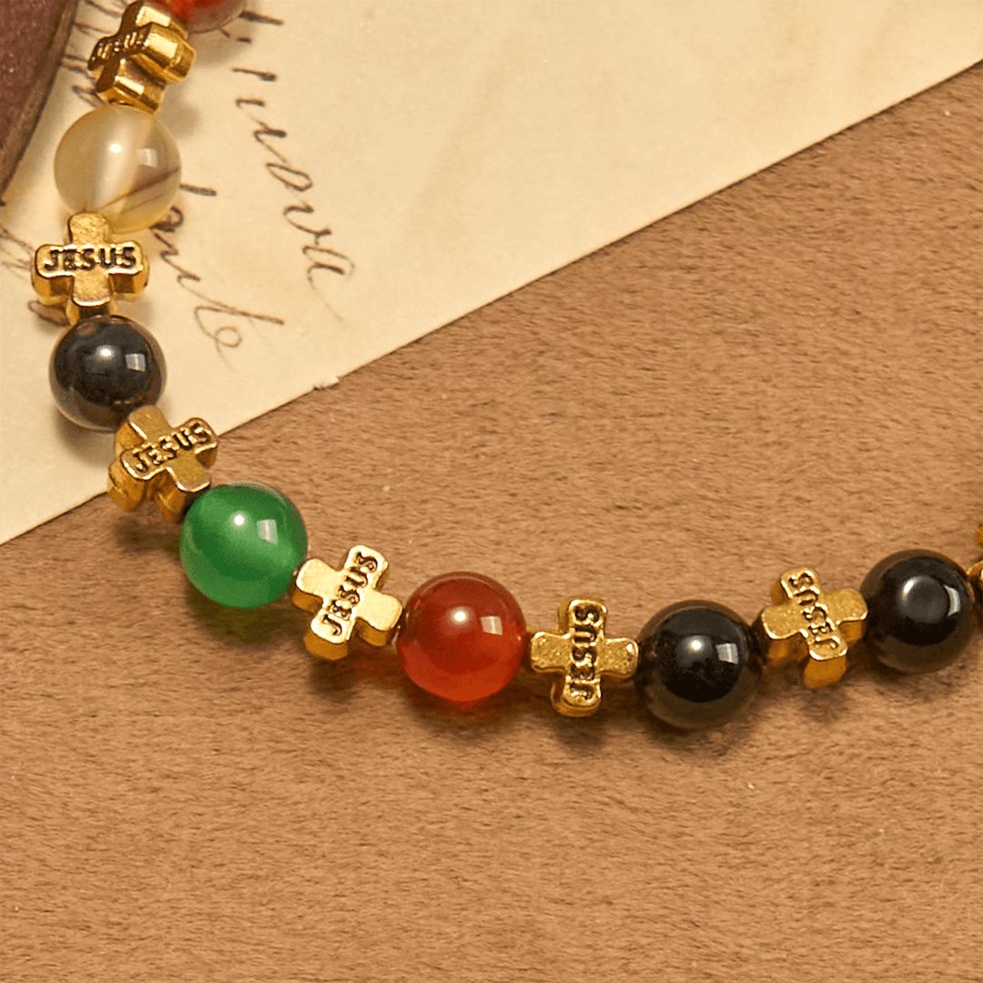 Christianartworkshop Armband aus natürlichem, mehrfarbigem Achat mit zweifarbigem Jesuskreuz: Mutiges Glaubensbekenntnis - image 13