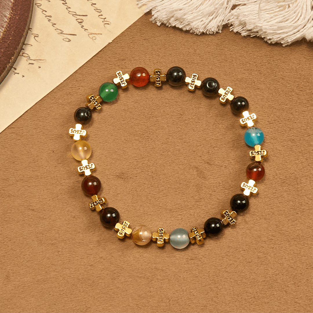 Christianartworkshop Armband aus natürlichem, mehrfarbigem Achat mit zweifarbigem Jesuskreuz: Mutiges Glaubensbekenntnis - image 9