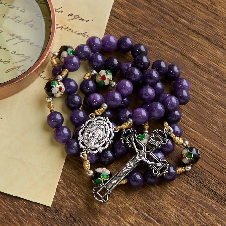 Christianartworkshop Rosenkranz aus violettem Achat und Cloisonné-Perlen mit Medaille und Kruzifix der Jungfrau Maria: Fühlen Sie anmutige Hingabe - image 8