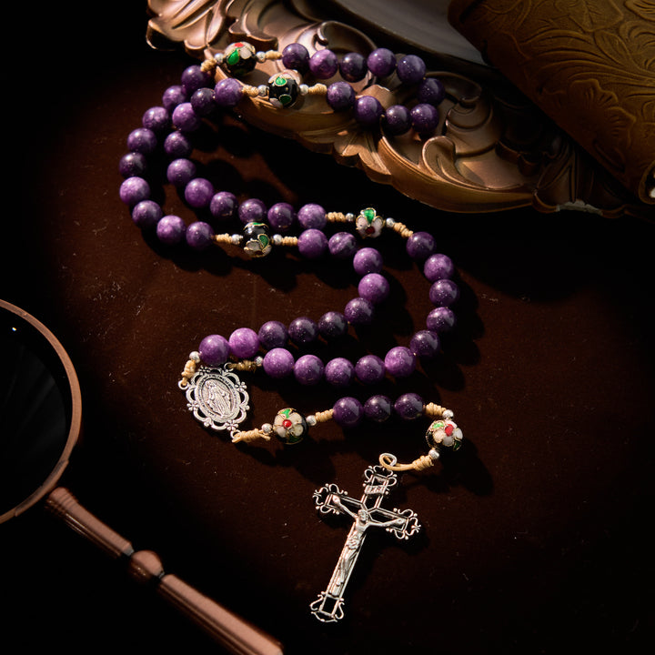 Christianartworkshop Rosenkranz aus violettem Achat und Cloisonné-Perlen mit Medaille und Kruzifix der Jungfrau Maria: Fühlen Sie anmutige Hingabe - image 3