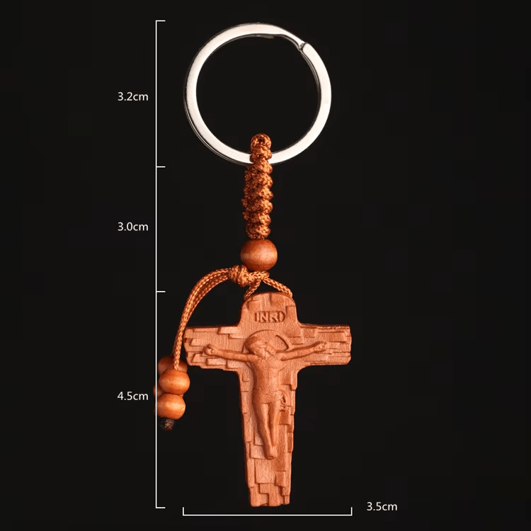 Christianartworkshop Schlüsselanhänger aus natürlichem Mahagoniholz mit geschnitztem Kruzifix: Kostbares Erbstück von Faithon - image 5