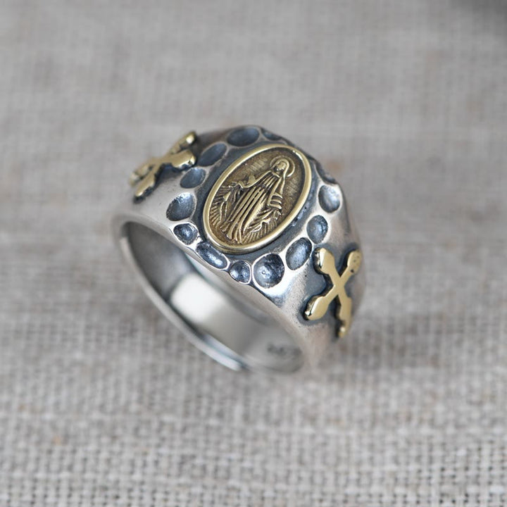 Christianartworkshop 925 Sterling Silber Retro-Stil Jungfrau Maria Segensabzeichen Religiöser Ring - Geeignet für US-Größen 10,5-11,5 - image 0
