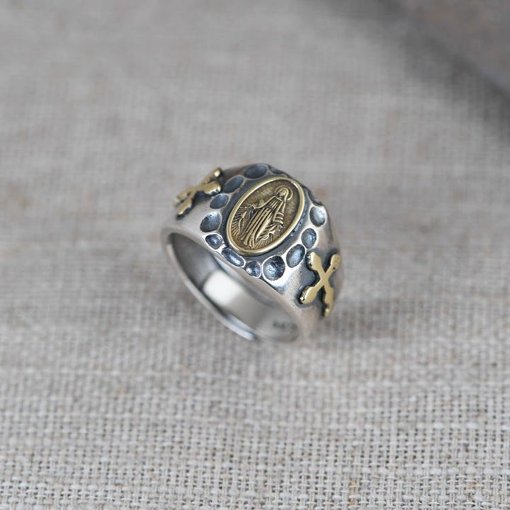 Christianartworkshop 925 Sterling Silber Retro-Stil Jungfrau Maria Segensabzeichen Religiöser Ring - image 2