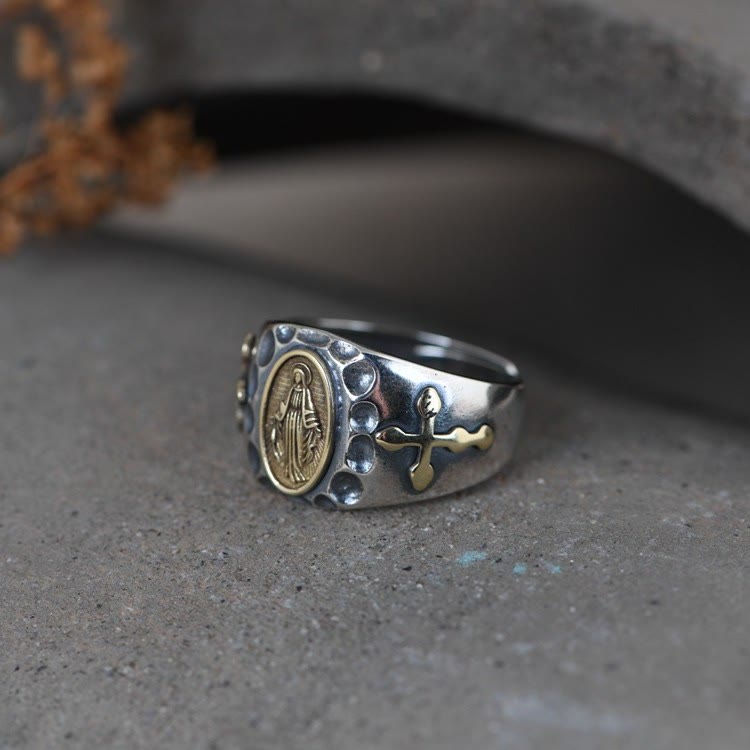 Christianartworkshop 925 Sterling Silber Retro-Stil Jungfrau Maria Segen Abzeichen Religiöser Ring - image 7