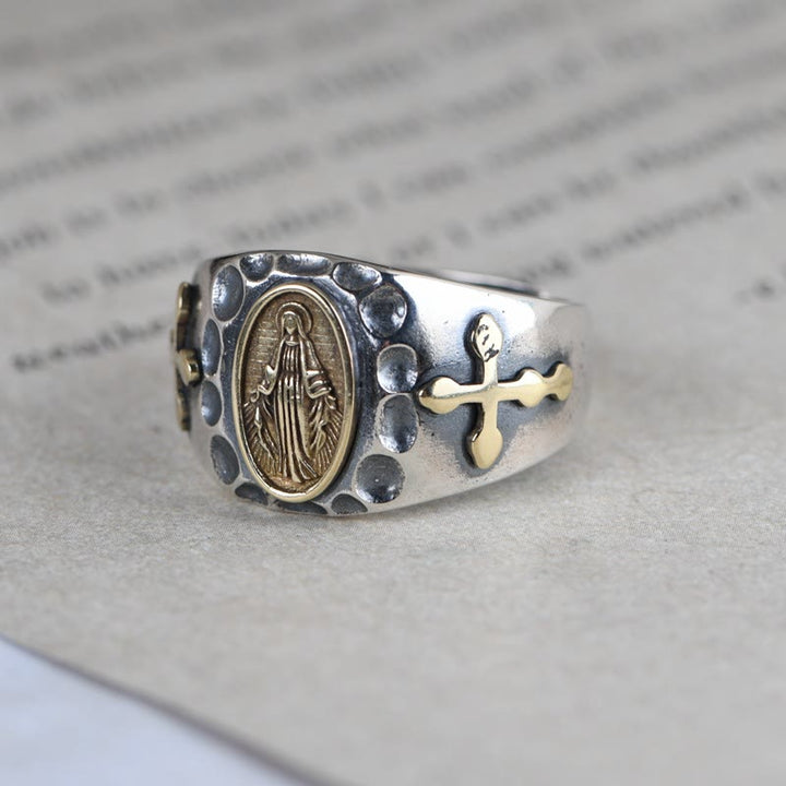 Christianartworkshop 925 Sterling Silber Retro-Stil Jungfrau Maria Segensabzeichen Religiöser Ring - image 1