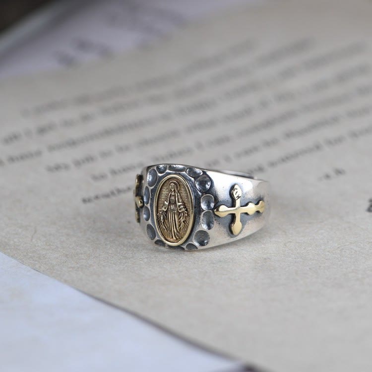 Christianartworkshop 925 Sterling Silber Retro-Stil Jungfrau Maria Segen Abzeichen Religiöser Ring - image 3