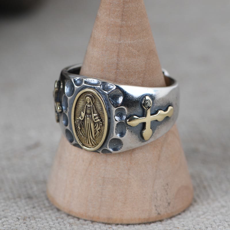 Christianartworkshop 925 Sterling Silber Retro-Stil Jungfrau Maria Segensabzeichen Religiöser Ring - image 6