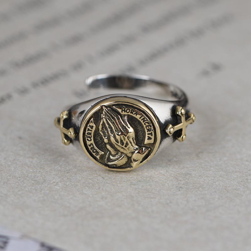 Christianartworkshop Ring aus 925er Sterlingsilber im Vintage-Stil mit aufwendig geschnitzten betenden Händen - image 1
