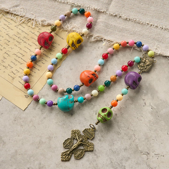 Christianartworkshop Rosenkranz mit Totenkopfperlen im böhmischen Stil, mit bronzenem Pardon-Kruzifix und Heiliger Familie - Heilige Familie & Pardon Kruzifix - image 1