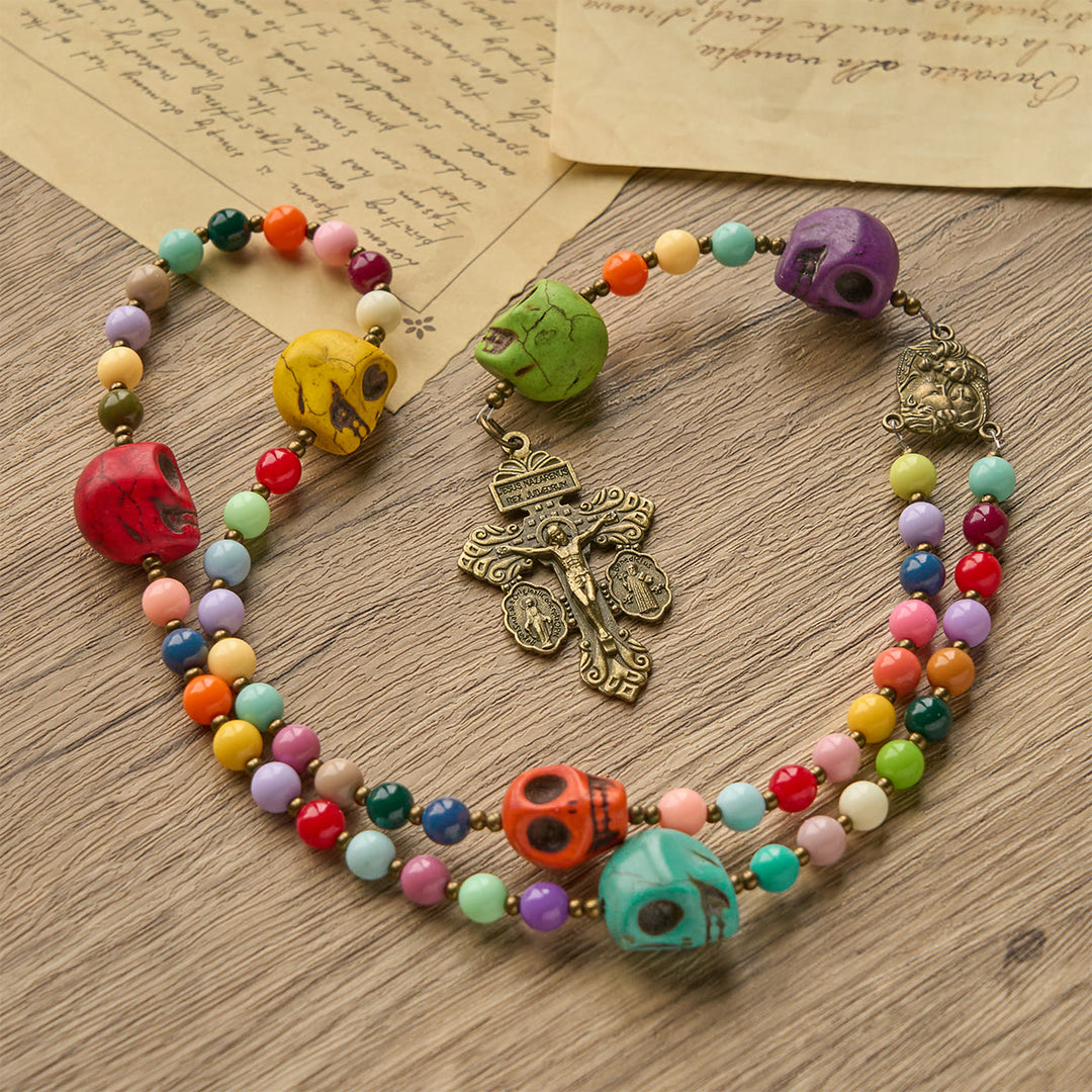 Christianartworkshop Rosenkranz mit Totenkopfperlen im böhmischen Stil, mit bronzenem Pardon-Kruzifix und Heiliger Familie - image 7