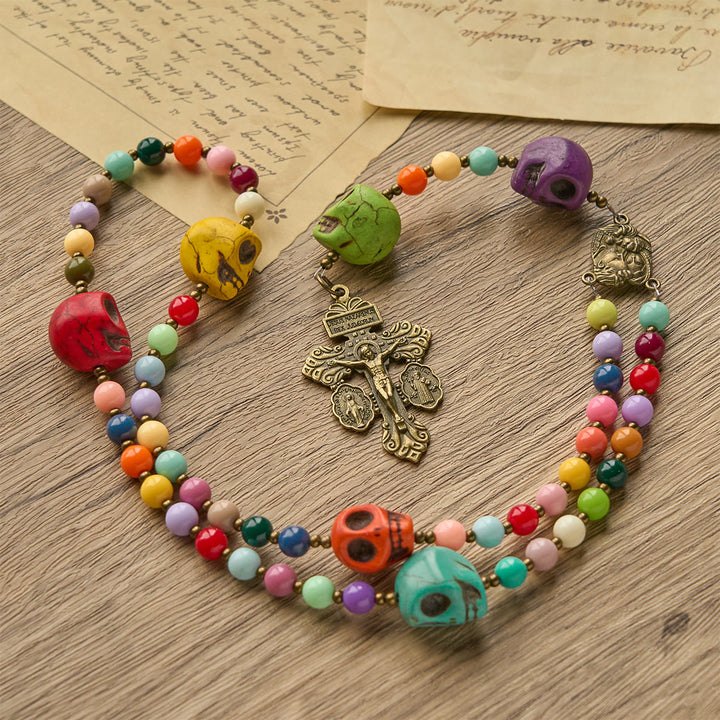 Christianartworkshop Rosenkranz mit Totenkopfperlen im böhmischen Stil, mit bronzenem Pardon-Kruzifix und Heiliger Familie - image 7