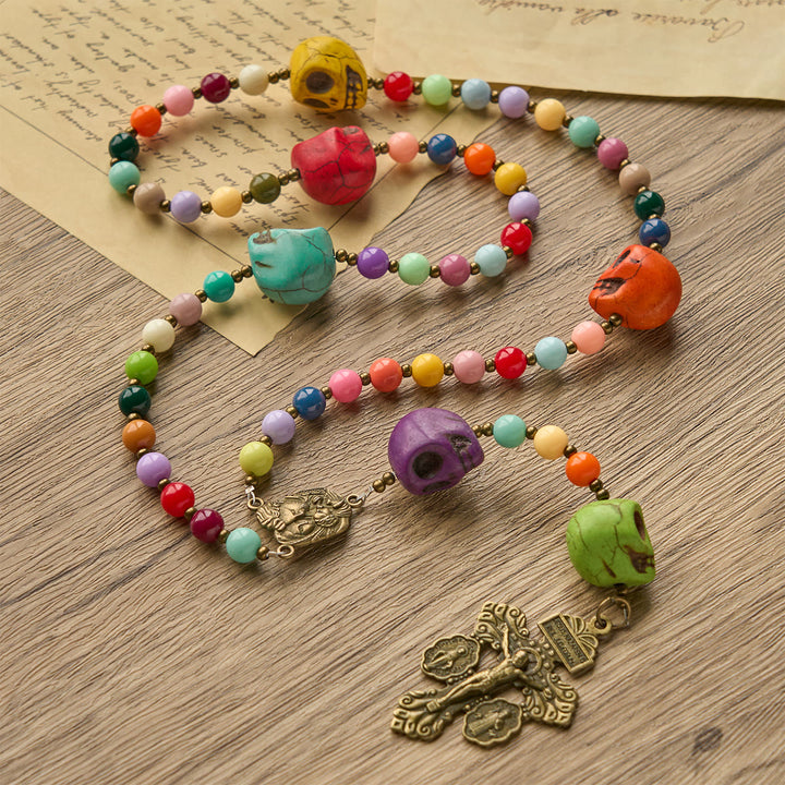 Christianartworkshop Rosenkranz mit Totenkopfperlen im böhmischen Stil, mit bronzenem Pardon-Kruzifix und Heiliger Familie - image 6