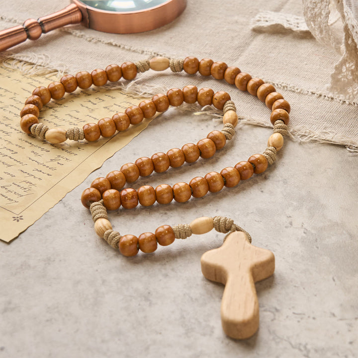 Christianartworkshop GEBETSVOLLER GLAUBE: Handgefertigter minimalistischer Rosenkranz aus Olivenholz mit Geschenkkarte - image 7