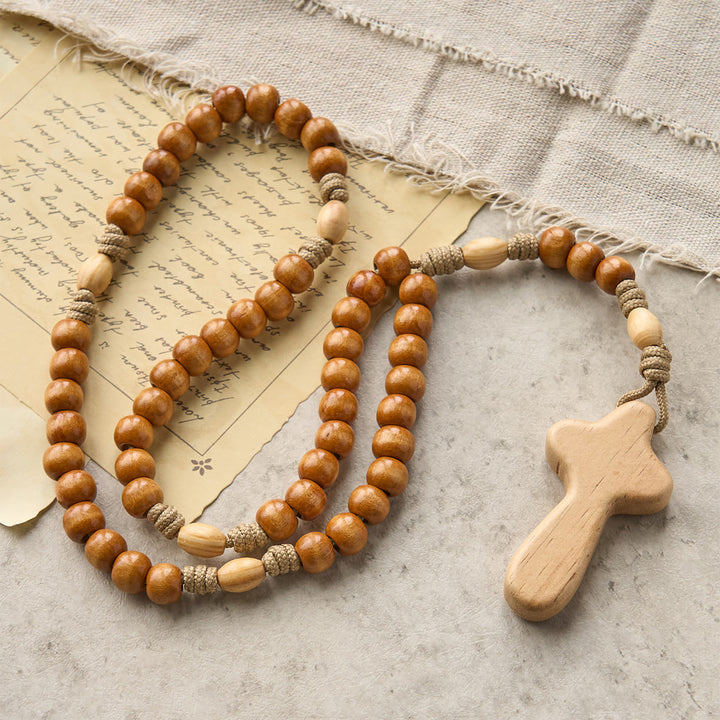 Christianartworkshop GEBETSVOLLER GLAUBE: Handgefertigter minimalistischer Rosenkranz aus Olivenholz mit Geschenkkarte - image 4