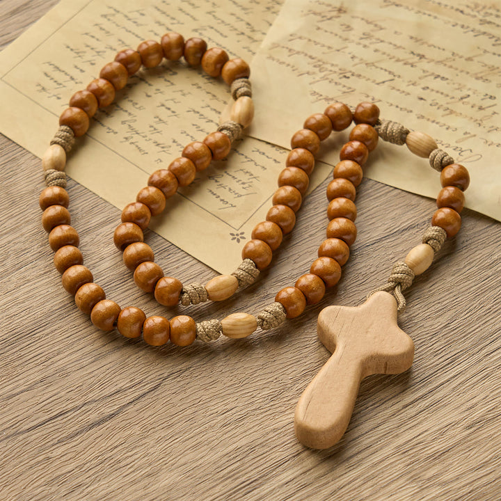 Christianartworkshop GEBETSVOLLER GLAUBE: Handgefertigter minimalistischer Rosenkranz aus Olivenholz mit Geschenkkarte - image 8
