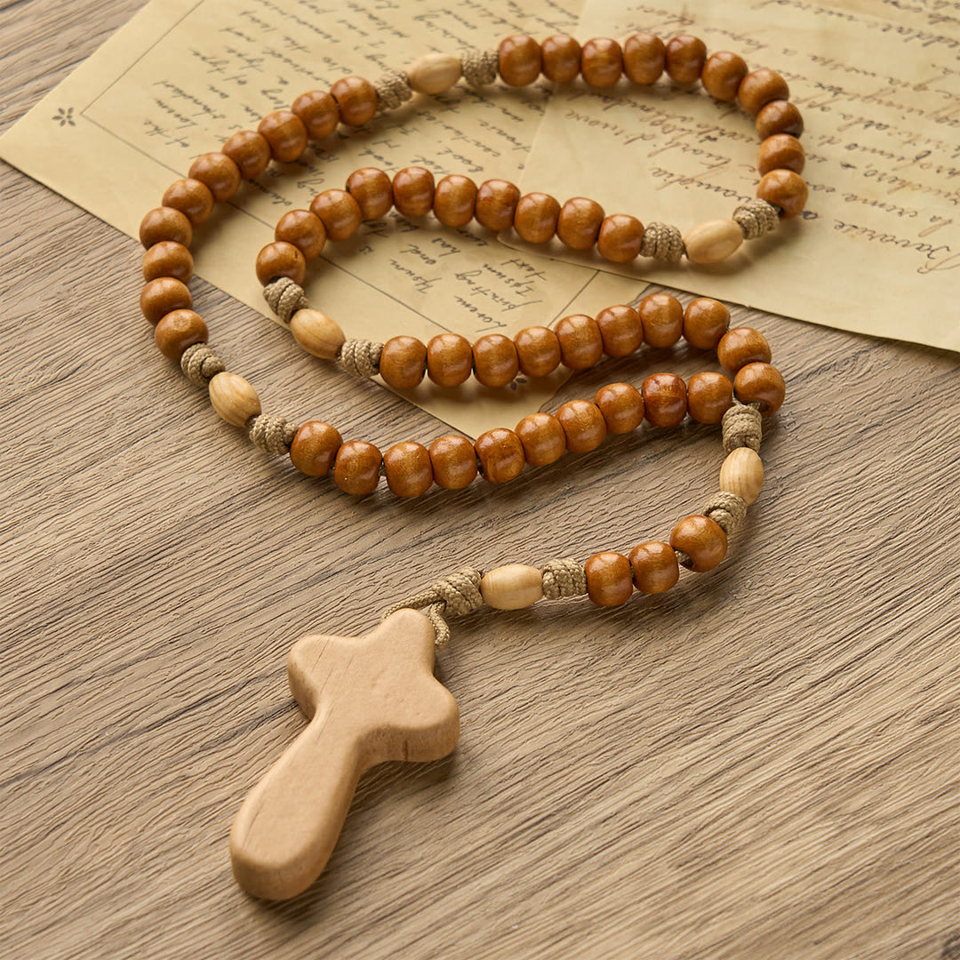Christianartworkshop Minimalistischer Rosenkranz aus Olivenholz mit handgehaltenem Gebetskreuz: Umarme die einfache Heiligkeit - Holz - image 1
