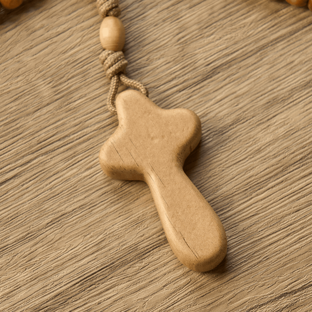 Christianartworkshop GEBETSVOLLER GLAUBE: Handgefertigter minimalistischer Rosenkranz aus Olivenholz mit Geschenkkarte - image 9