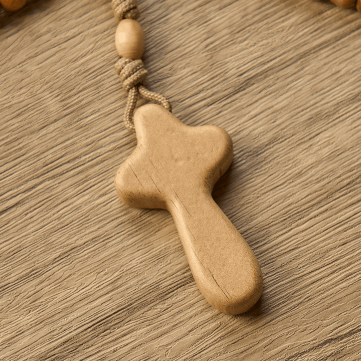 Christianartworkshop GEBETSVOLLER GLAUBE: Handgefertigter minimalistischer Rosenkranz aus Olivenholz mit Geschenkkarte - image 9