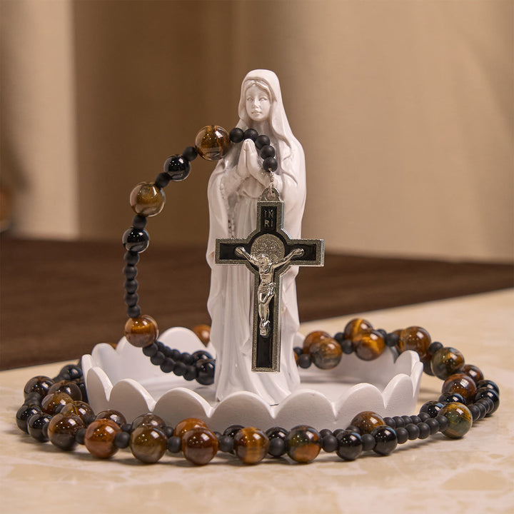 Christianartworkshop Rosenkranz aus Tigerauge-Steinperlen, 10 mm, mit schwarzem Emaille-Kruzifix: Umarme die erdige Heiligkeit - image 5