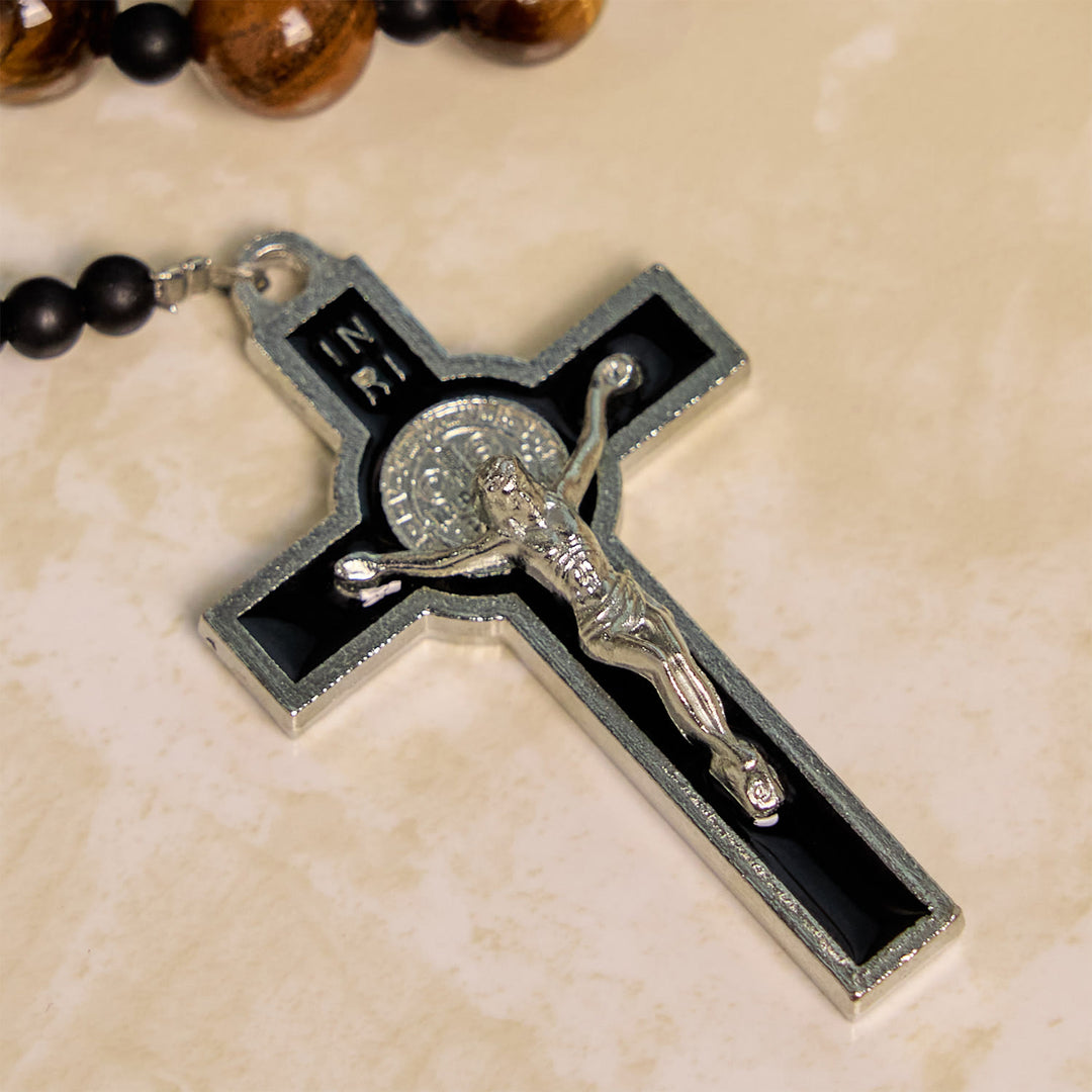 Christianartworkshop Rosenkranz aus Tigerauge-Steinperlen, 10 mm, mit schwarzem Emaille-Kruzifix: Umarme die erdige Heiligkeit - image 7