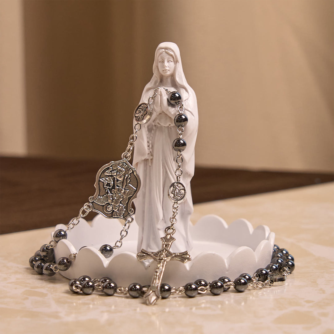 Christianartworkshop Heiliger Rosenkranz aus glänzenden schwarzen Perlen mit Anhänger und Kruzifix des Erzengels Michael - image 8