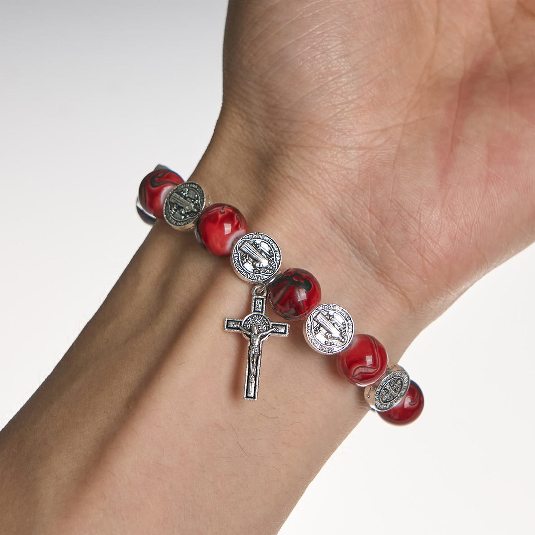 Christianartworkshop Dreifarbiges Perlenarmband mit silberner St. Benedikt-Medaille und Kruzifix: Divine Faith Artistry - image 16