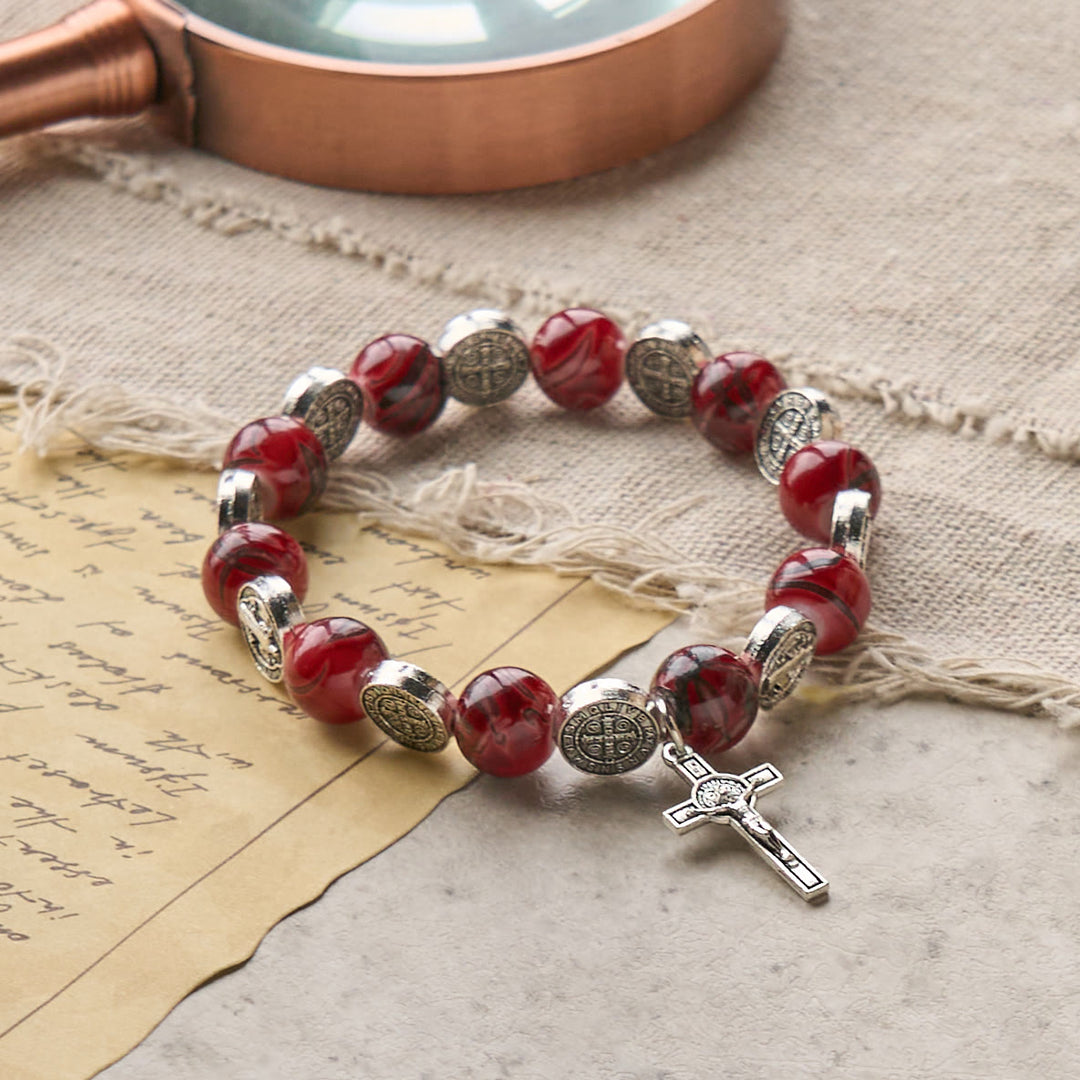 Christianartworkshop Dreifarbiges Perlenarmband mit silberner St. Benedikt-Medaille und Kruzifix: Divine Faith Artistry - image 7