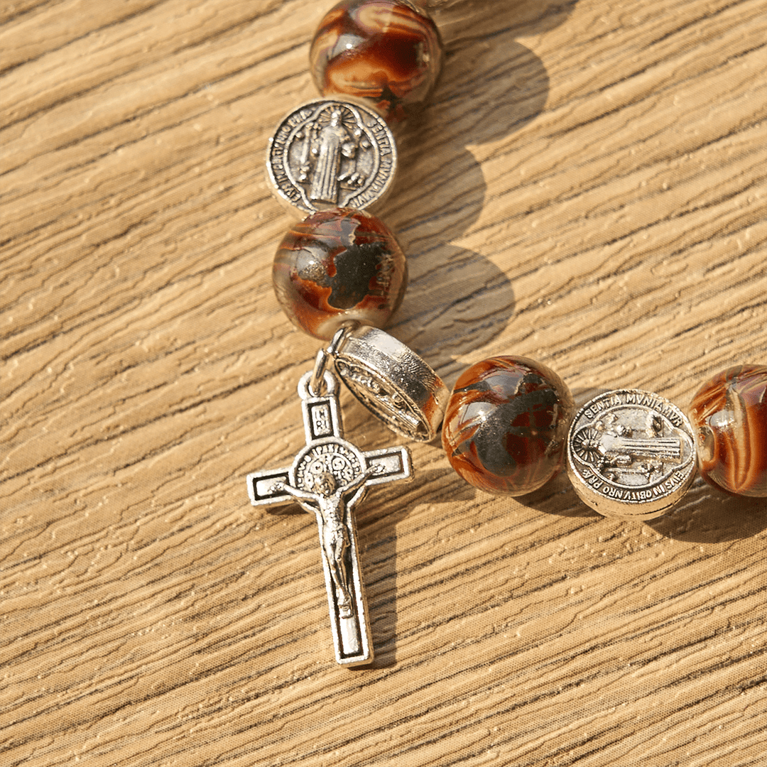 Christianartworkshop Dreifarbiges Perlenarmband mit silberner St. Benedikt-Medaille und Kruzifix: Divine Faith Artistry - image 12